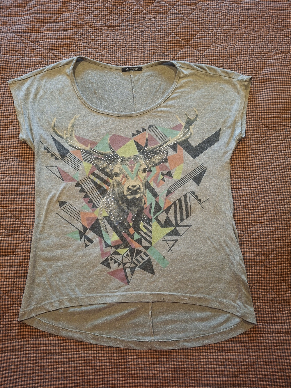 The Classic Women's Short Sleeve Tee — Sage Green with Multi-Color Graphic